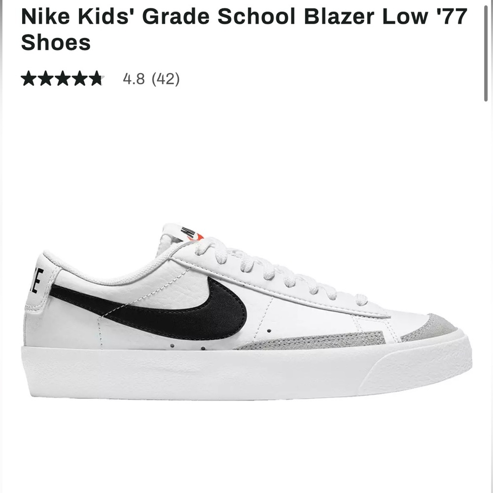 Nike Kids White and Black Blazer Low '77 Shoes